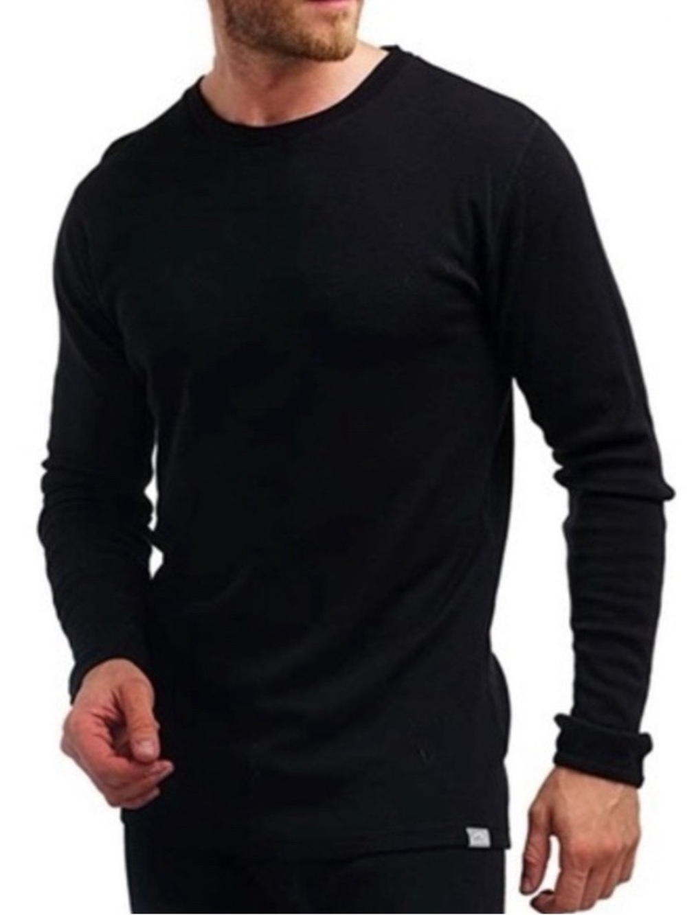 Merino Tech Men's 100% Merino Wool Long Sleeve Top Black Large